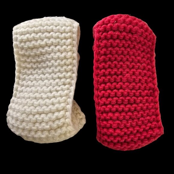 2 Hand-Knit Wide Bow Headbands Baby Girl White Hot Pink - Picture 3 of 5